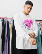 Asos Dark Future Oversized Long Sleeve T-shirt With Front Graphic Print In White
