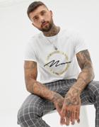Boohooman T-shirt With Gold Man Print In White - White