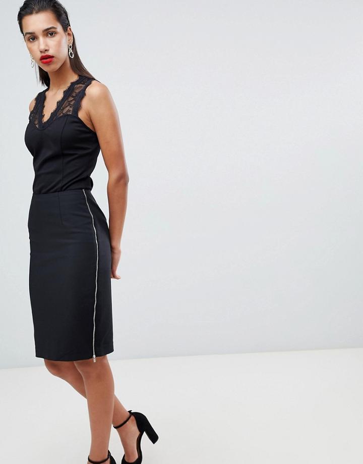 Morgan Zip Side Midi Bodycon Skirt-black