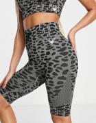 Twill Active Recycled Sustainable Tie Waist Seamless Shorts In Gray Leopard Print