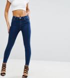 Asos Design Petite Ridley High Waist Skinny Jeans In Deep Blue Wash - Blue