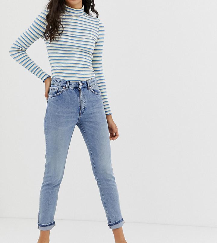 Monki Organic Cotton Mid Waist Moop Jeans In Blue - Blue