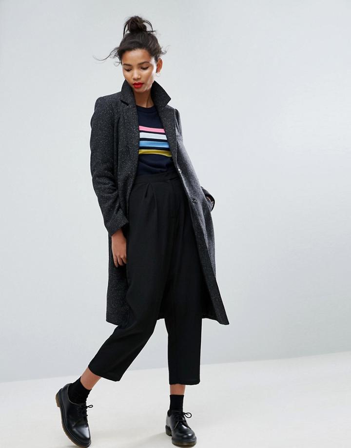 Asos Slim Coat With Pocket Detail In Texture - Gray