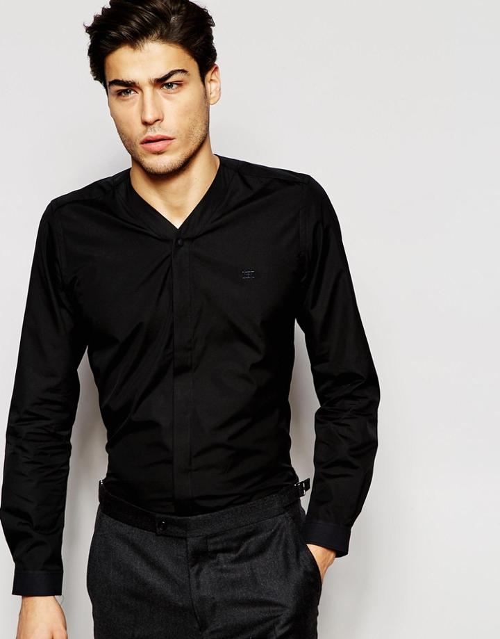 Hart Hollywood By Nick Hart V Neck Shirt In Slim Fit - Black
