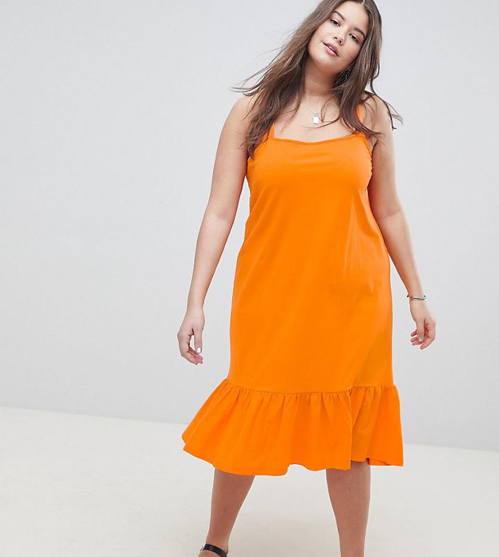 Asos Design Curve Square Neck Drop Hem Midi Sundress - Orange