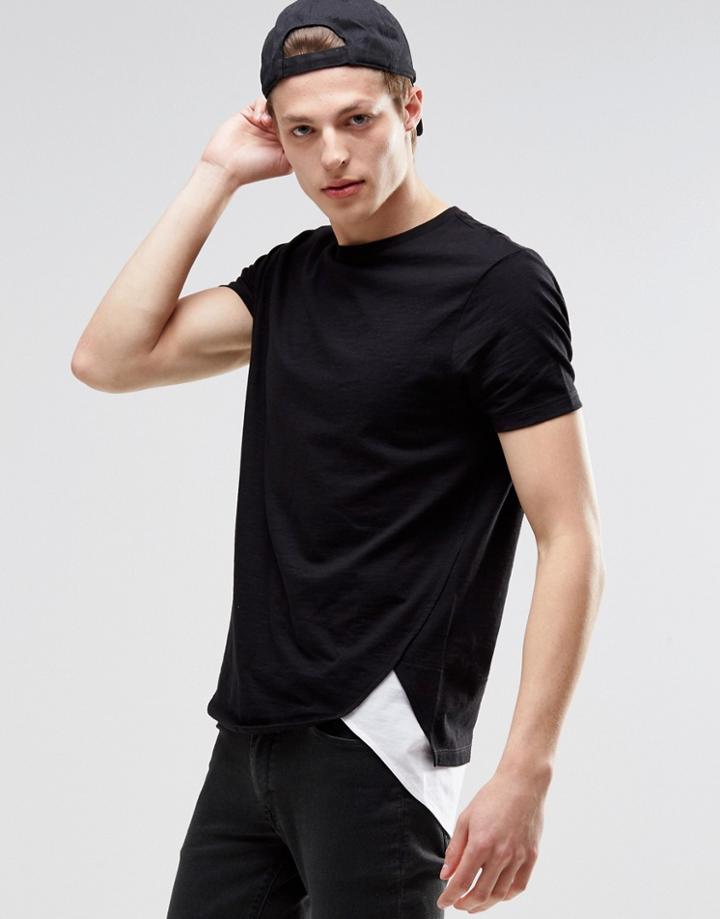 Asos Super Longline T-shirt With Contrast Hem Extender In White