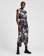 Allsaints High Neck Sleeveless Midi Dress In Valhalla Print-black