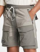 The Couture Club Paneled Cargo Shorts In Tonal Gray