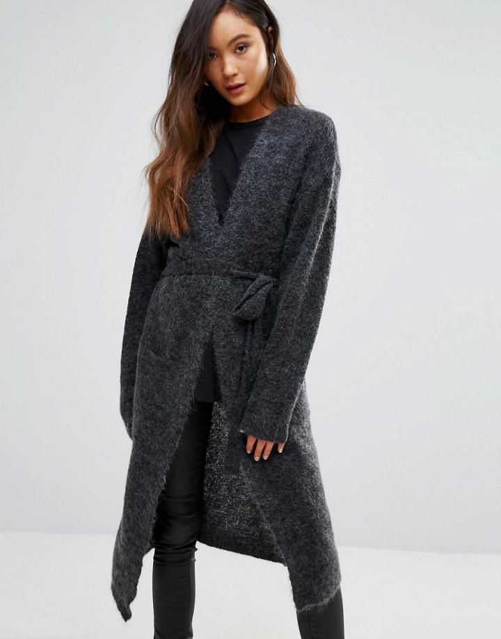 Gestuz Oba Mohair Wool Mix Wrap Cardigan - Gray