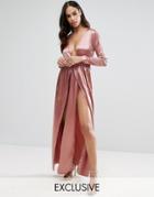 Naanaa Satin Maxi Dress With Double Splits - Brown
