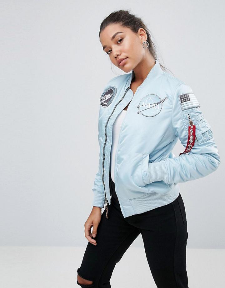 Alpha Industries Ma-1 Nasa Bomber Jacket With Patches - Blue