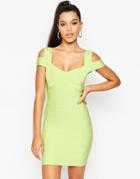 Asos Sculpt Premium Bandage Bardot Double Strap Mini Dress - Pale Lime