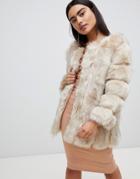 Jayley Luxurious Stripe Fur Jacket - Cream