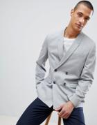 Asos Design Skinny Double Breasted Blazer In Gray Pinstripe - Gray
