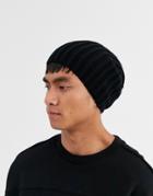 Asos Design Slouchy Beanie In Chunky Knit-black