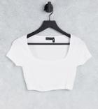 Asos Design Petite Square Neck Top In Rib In White