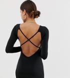 Missguided Open Back Long Sleeve Mini Dress In Black - Black