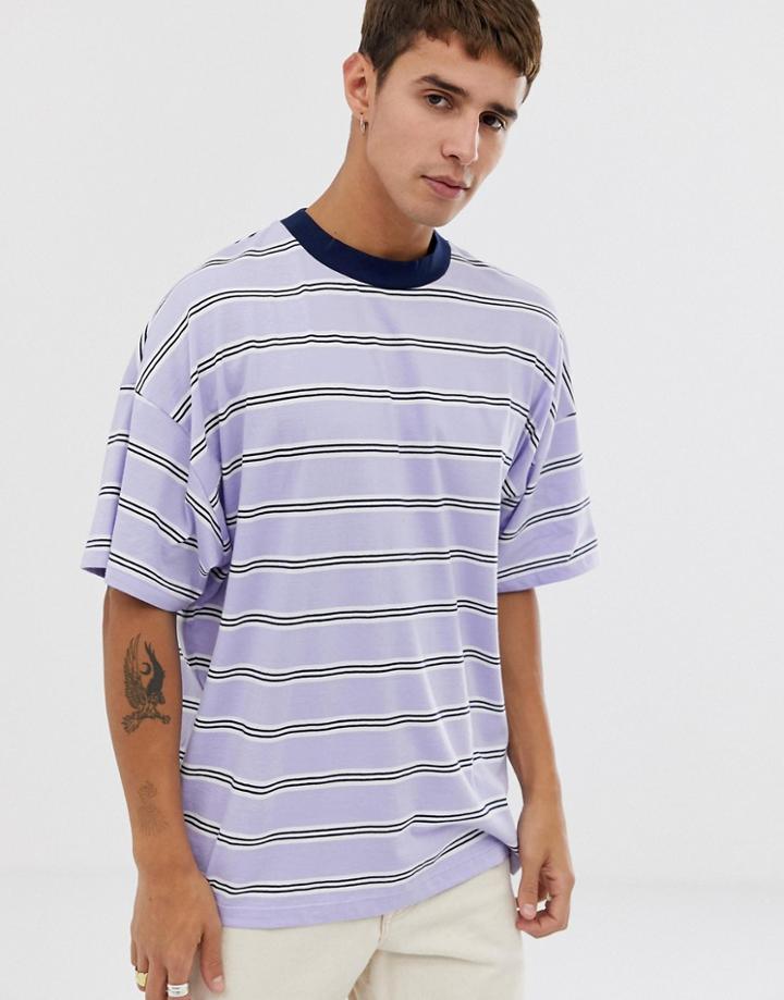Asos Design Organic Cotton Oversized Stripe T-shirt In Lilac - Purple