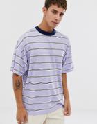 Asos Design Organic Cotton Oversized Stripe T-shirt In Lilac - Purple