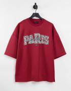 Asos Design Oversized T-shirt In Red Scuba With Paris City Print