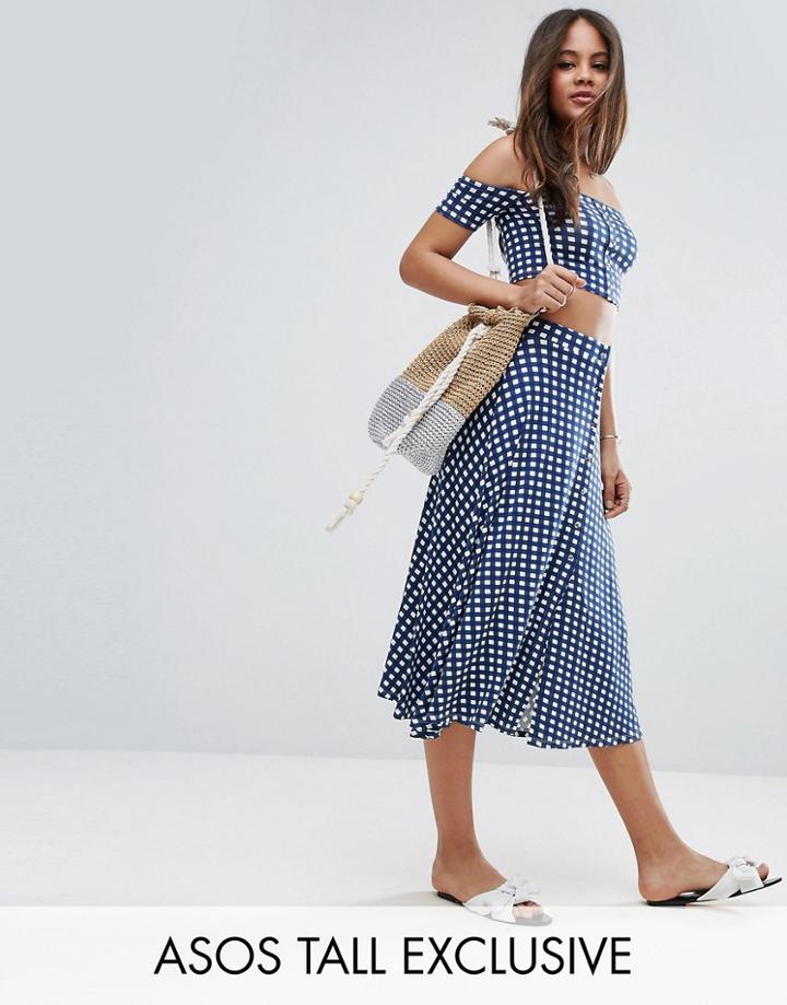 Asos Tall Check Button Through Midi Skirt Co-ord - Multi