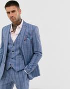 Harry Brown Slim Fit Summer Check Suit Jacket - Blue