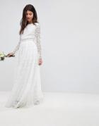 Asos Edition Lace Long Sleeve Crop Top Maxi Wedding Dress-white