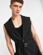 Asos Design Skinny Belted Sleeveless Blazer In Black