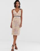 Asos Design Occasion Pencil Midi Dress In Floral Embroidery-pink