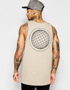 Asos Relaxed Longline Tank With Globe Back Print - Beige
