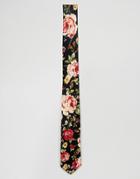 Asos Slim Tie In Floral Design - Black