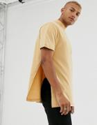 Asos Design Relaxed Longline T-shirt With Side Splits In Beige