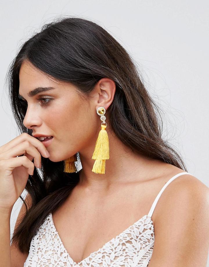 Johnny Loves Rosie Double Tassel Drop Earrings - Yellow
