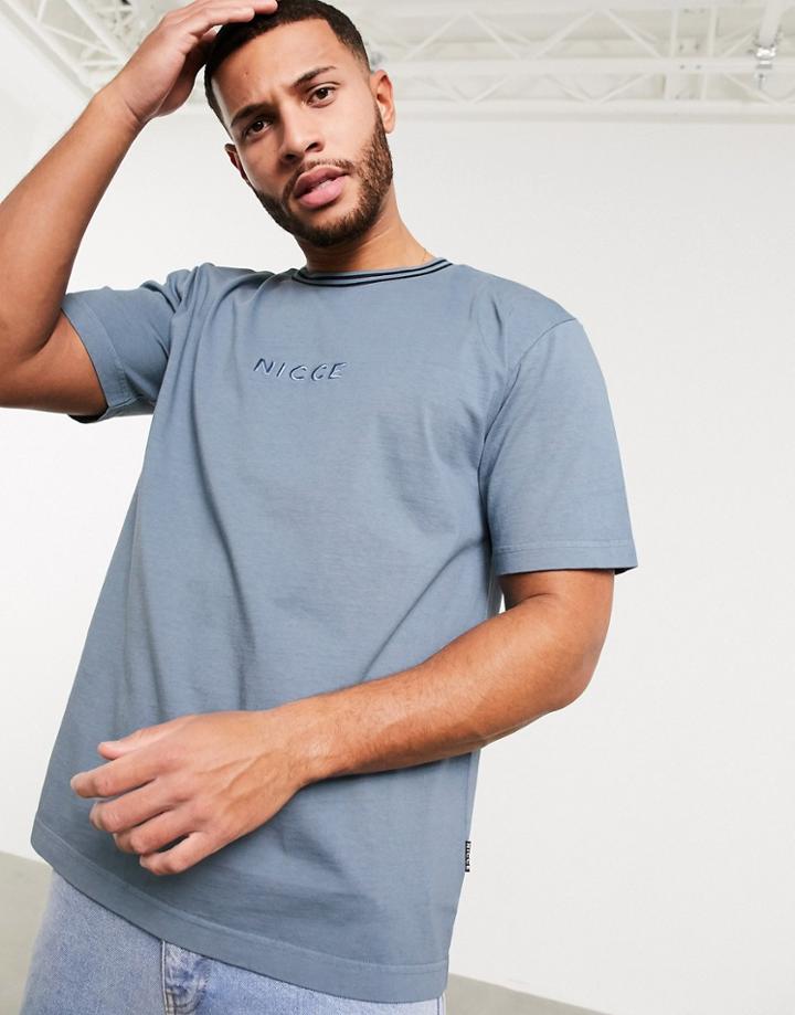 Nicce Melrose Oversized T-shirt With Embroidered Logo In Blue-blues