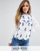 Asos Petite Blouse With China Blue Embroidery - Multi
