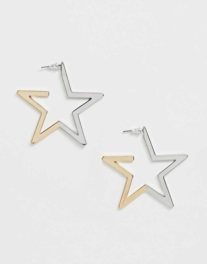 Asos Design Hoop Earrings In Star Shape With Two Tone Finish - Multi
