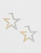 Asos Design Hoop Earrings In Star Shape With Two Tone Finish - Multi