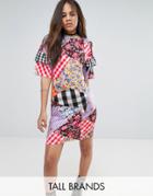Jaded London Tall Oversized Tshirt Dress With Ruffle Sleeve Detail In Mix Print - Multi