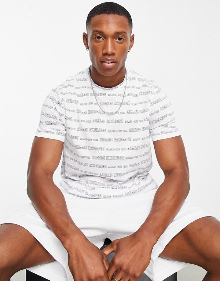 Armani Exchange All Over Logo Print T-shirt In White