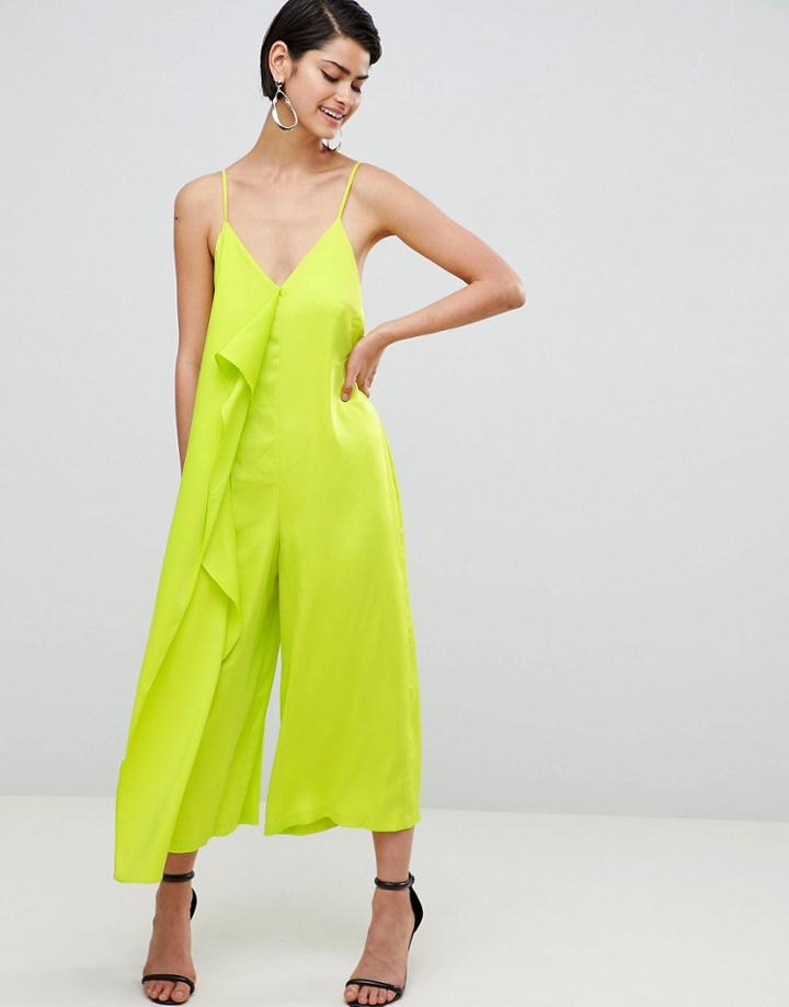 Asos Design Minimal Jumpsuit With Drape Front - Green