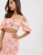 Asos Edition Printed Bow Front Crop Top - Multi