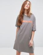 Asos T-shirt Dress With Neon Metallica Print - Gray