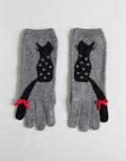 Alice Hannah Cat & Bow Knitted Gloves - Gray