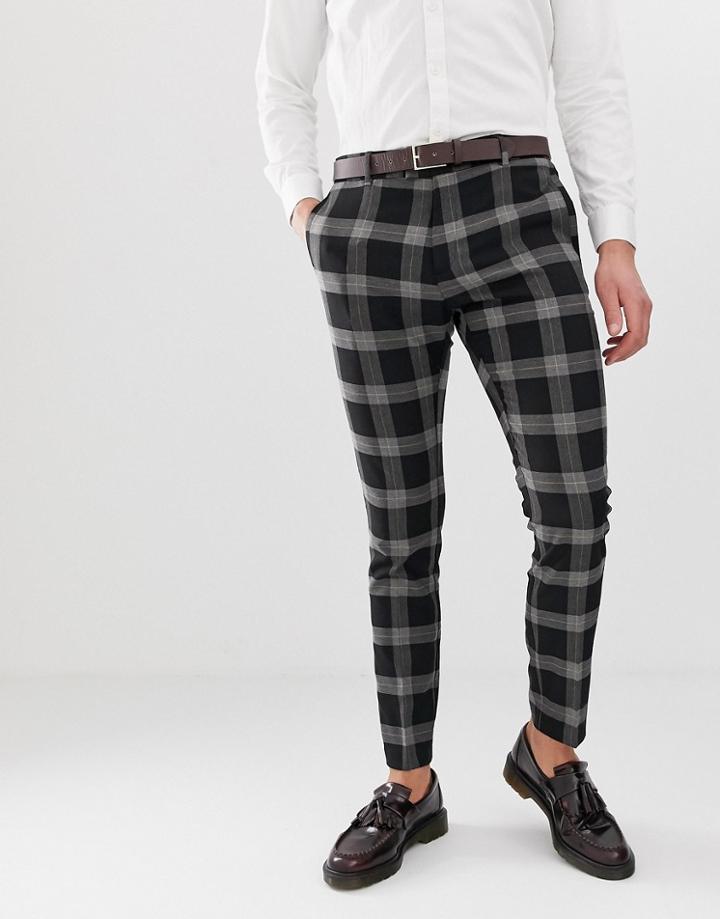 River Island Skinny Check Pants In Black - Black