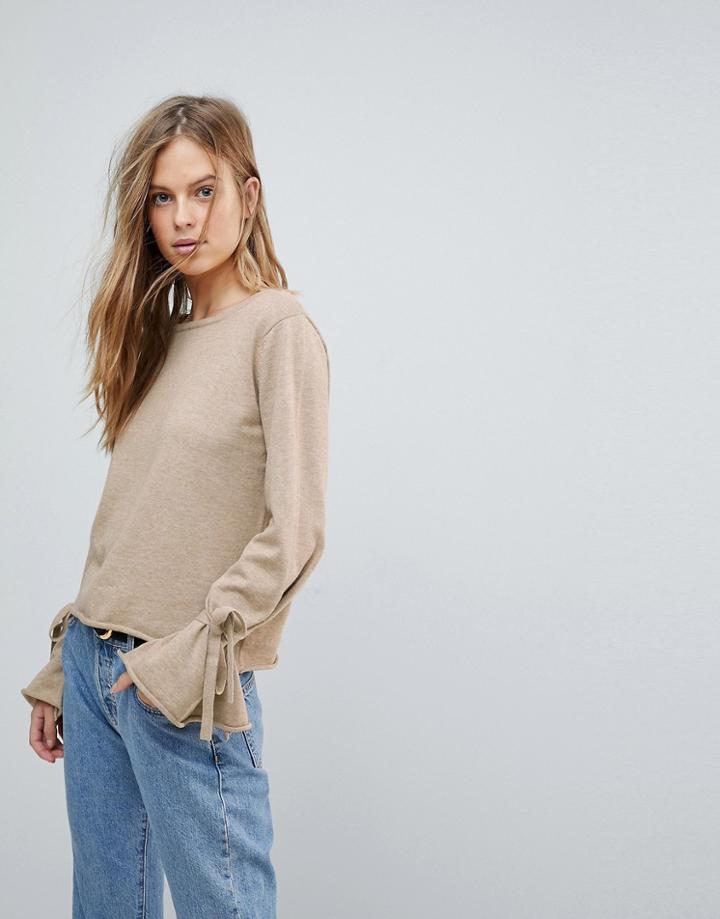 Vila Tie Sleeve Cropped Sweater - Cream