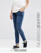 Asos Maternity Tall Ridley Skinny Jean In Midwash With Over The Bump Waistband - Blue