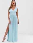 Asos Design Fuller Bust Premium Lace Insert Pleated Maxi Dress-blue
