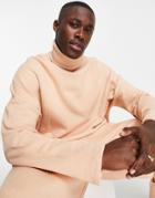 Asos Design Extreme Oversized Turtle Neck Sweatshirt In Beige - Part Of A Set-neutral