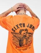 Sixth June Skull Back Print Oversized T-shirt In Orange