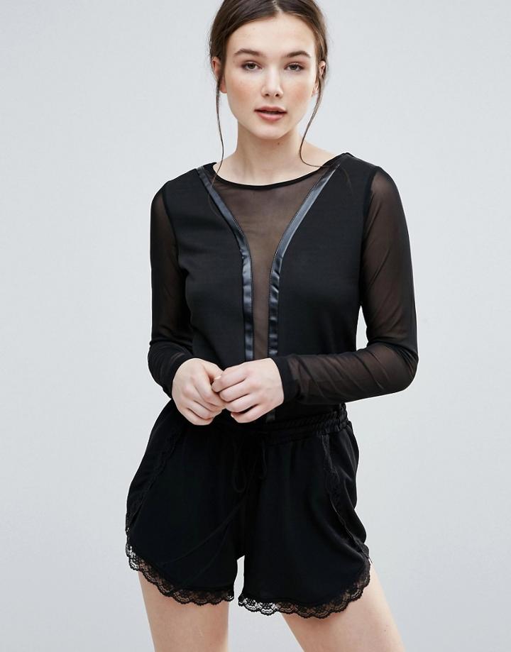 Amy Lynn Mesh Panel Top - Black